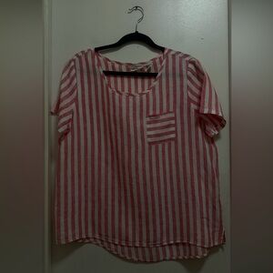 Christian Siriano Coral and White 100% Linen Top